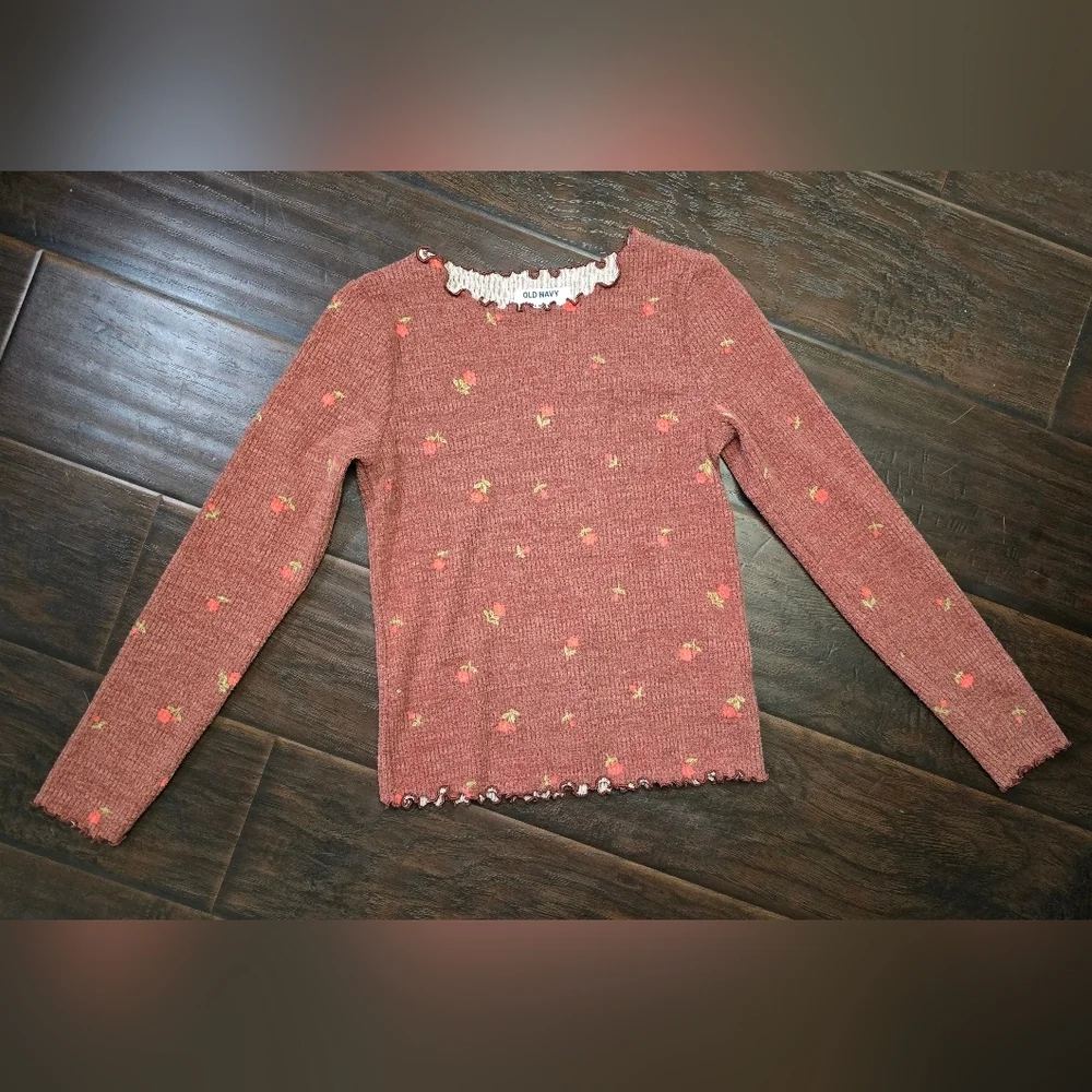 Old Navy Girls Lettuce Trim Floral Long Sleeve Casual Top Large